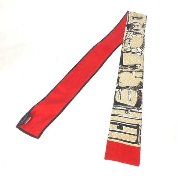 Authentic LOUIS VUITTON M73964 Monogram Bandeau-Trunk Scarf silk Beige/Red